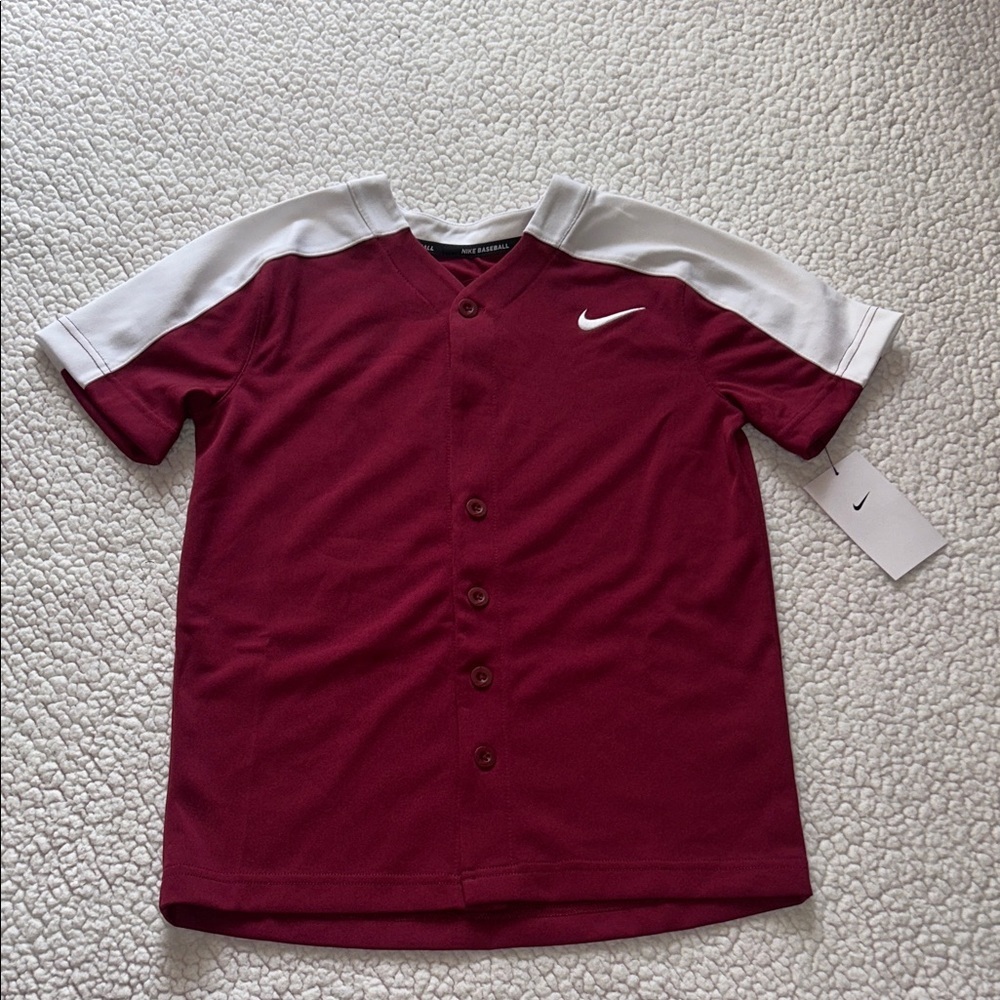Nike Kids Burgundy and White Button Down Shirt